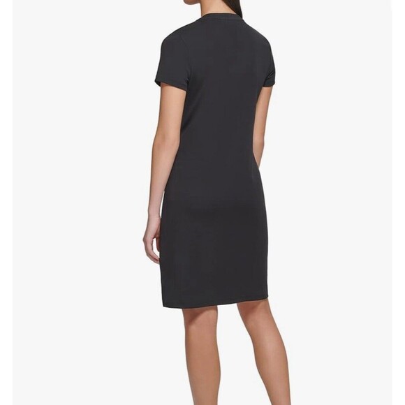 Womens Calvin Klein M Black Shirt Dress Classic Everyday SS Midi Sheath Logo - Picture 8 of 9